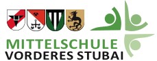 Logo MS Telfes. Auf weißem Hintergrund sind Pinselstriche in verschiedenen Farben zu sehen, die ein schiefes, nach rechts offenes 