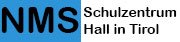 Logo der Mittelschule Schulzentrum Hall in Tirl. Auf blauem Hintergrund ist in schwarzer Schrift 