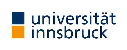 Logo der Leopold Franzens Universität Innsbruck. Links im Bild zwei farbige Quadrate, eines orange, eines dunkelblau. Rechts ist die Schrift 